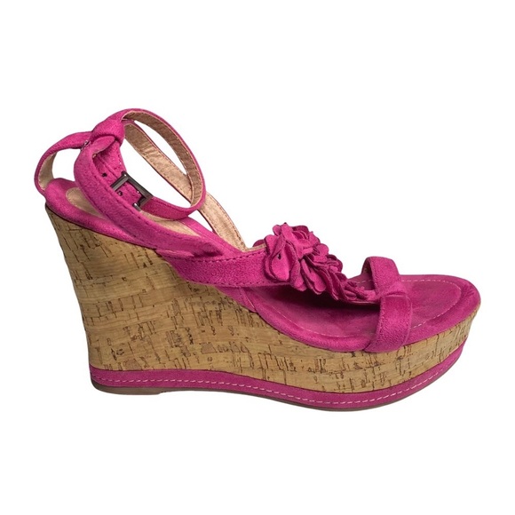 Vintage: Pierre Cardin ♚ Suede Floral Embellish Platform Wedge Sandals ♚ Magenta - Picture 10 of 16